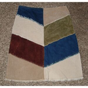 Multicolored Colorblock Sz Jr 13 Soft Lightweight Corduroy Frayed Trim Skirt